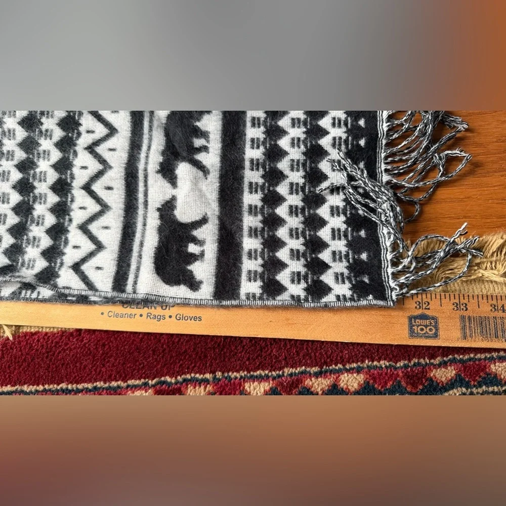 D&Y Black and White Geometric Scarf with bears